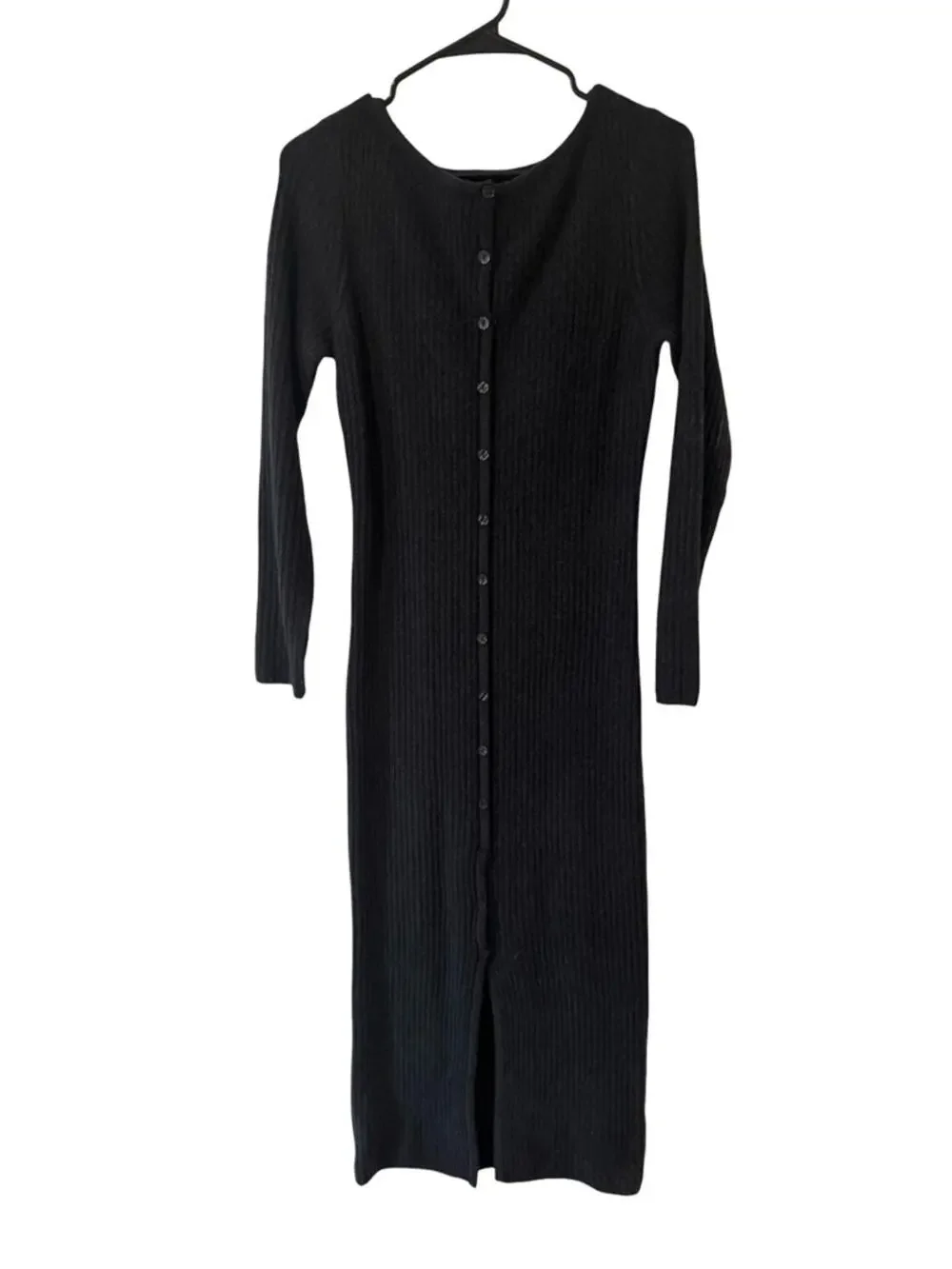 Abercrombie & Fitch Wool Black Ribbed Button-Front Maxi Dress Size MP